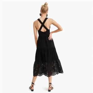 NWOT JCREW Tiered Knit Midi Maxi‎ Black Eyelet Dress M